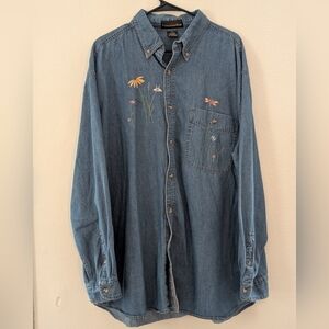 Embroidered Denim Button Down Shirt